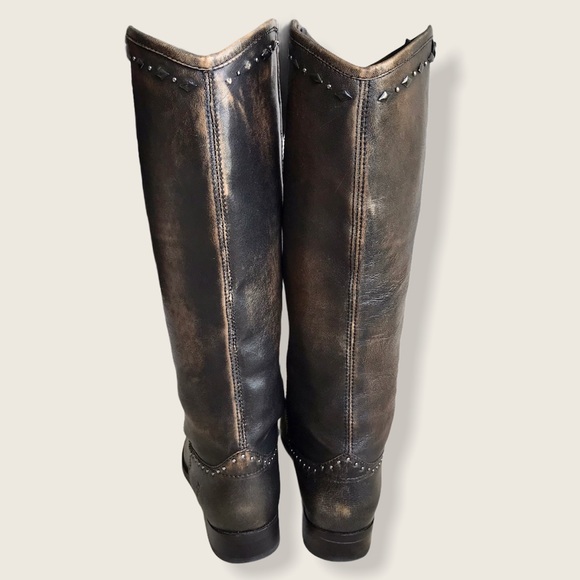 $398 RARE Frye Melissa Rhinestone Button Distressed Vintage Pull On Tall Boots - Picture 10 of 16